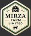 Hexagonal logo for Mirza Farm Limited with a barn and cow icon on a green background